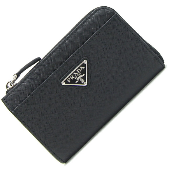 Prada Saffiano Case Black Card Key Leather Triangle Coin - Picture 1 of 4